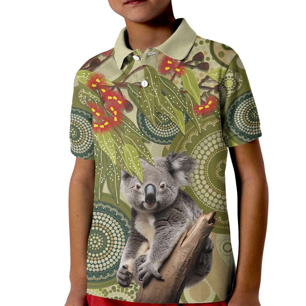 Aboriginal Koala Art Painting With Gum Blossom Kid Polo Shirt - Vibe Hoodie Shop