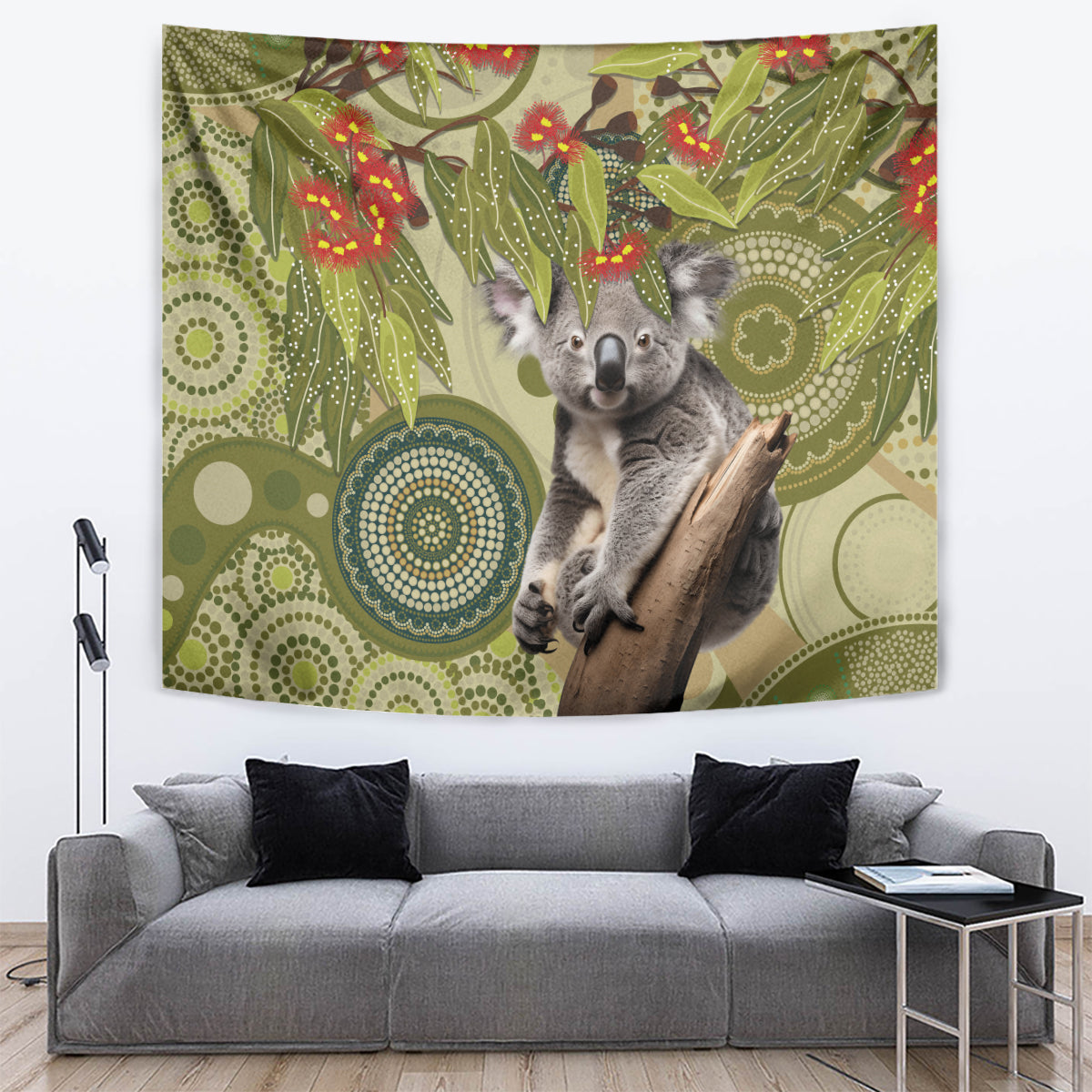 Aboriginal Koala Art Painting With Gum Blossom Tapestry - Vibe Hoodie Shop