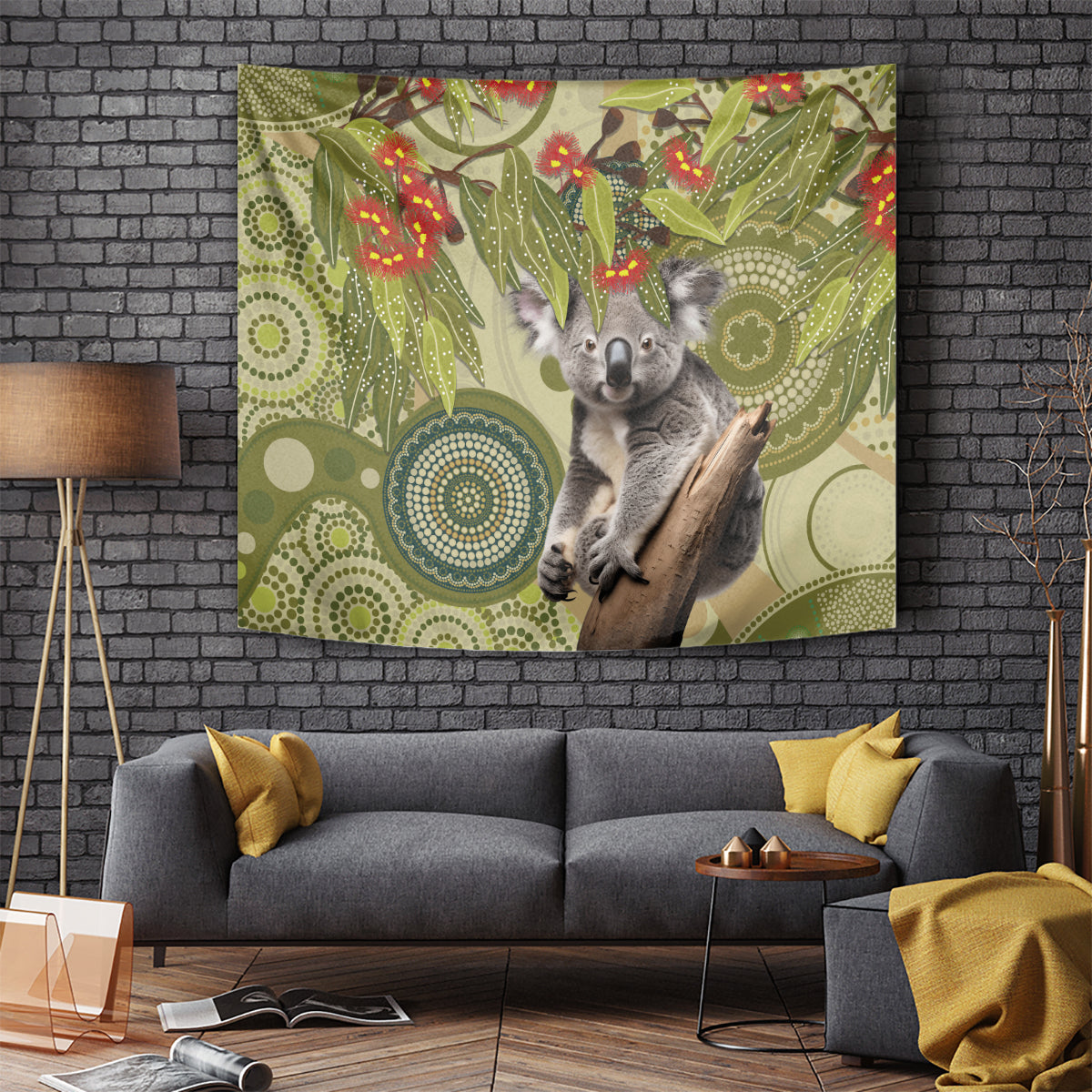 Aboriginal Koala Art Painting With Gum Blossom Tapestry - Vibe Hoodie Shop