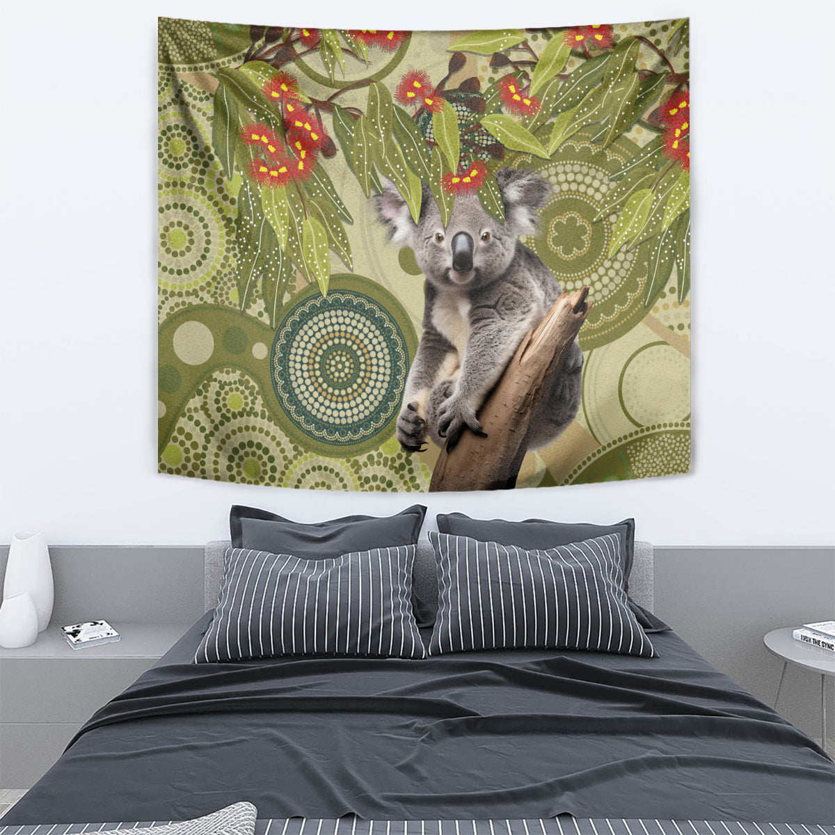 Aboriginal Koala Art Painting With Gum Blossom Tapestry - Vibe Hoodie Shop