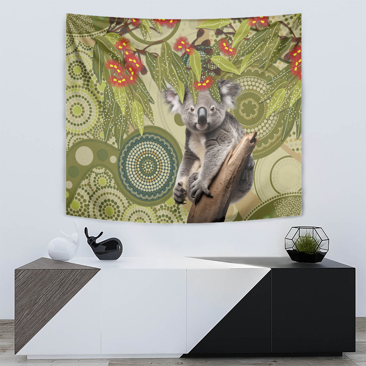 Aboriginal Koala Art Painting With Gum Blossom Tapestry - Vibe Hoodie Shop