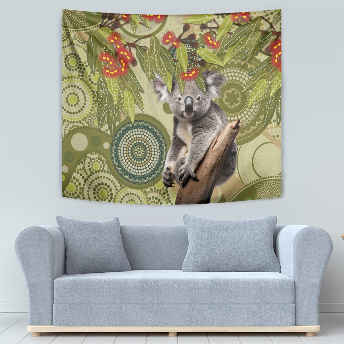 Aboriginal Koala Art Painting With Gum Blossom Tapestry - Vibe Hoodie Shop