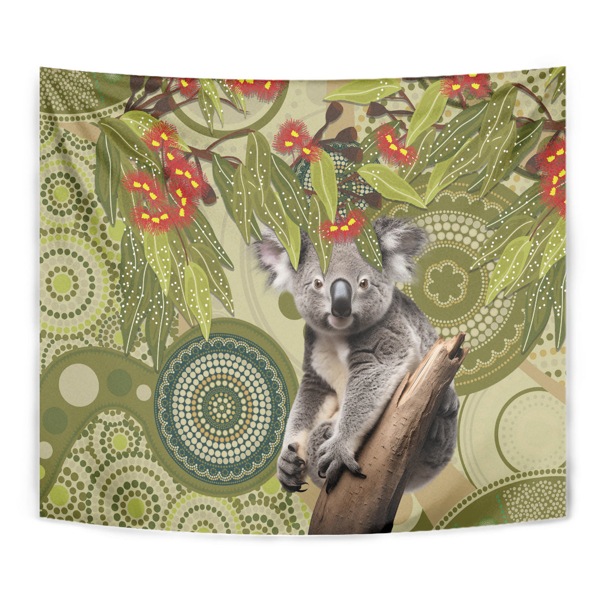 Aboriginal Koala Art Painting With Gum Blossom Tapestry - Vibe Hoodie Shop