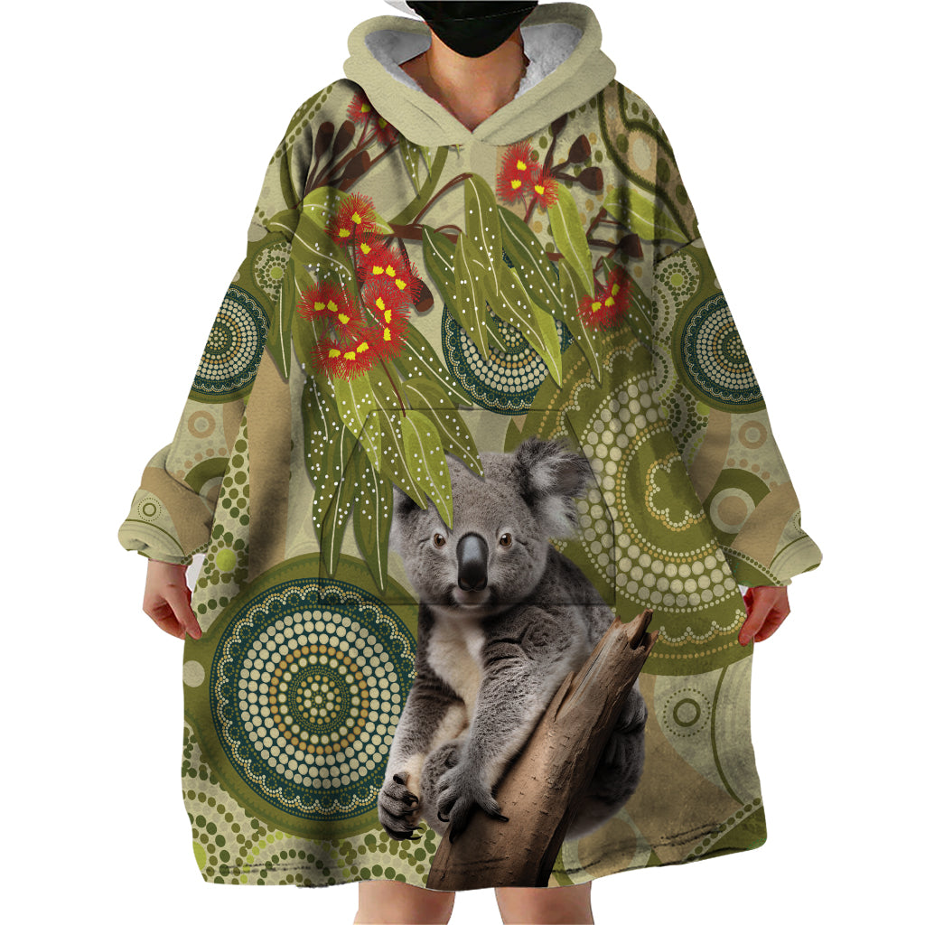 Aboriginal Koala Art Painting With Gum Blossom Wearable Blanket Hoodie - Vibe Hoodie Shop