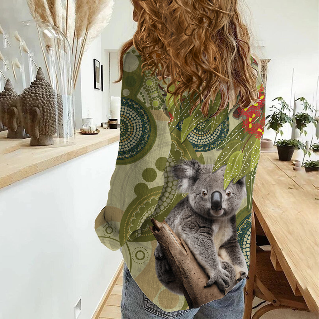 Aboriginal Koala Art Painting With Gum Blossom Women Casual Shirt - Vibe Hoodie Shop