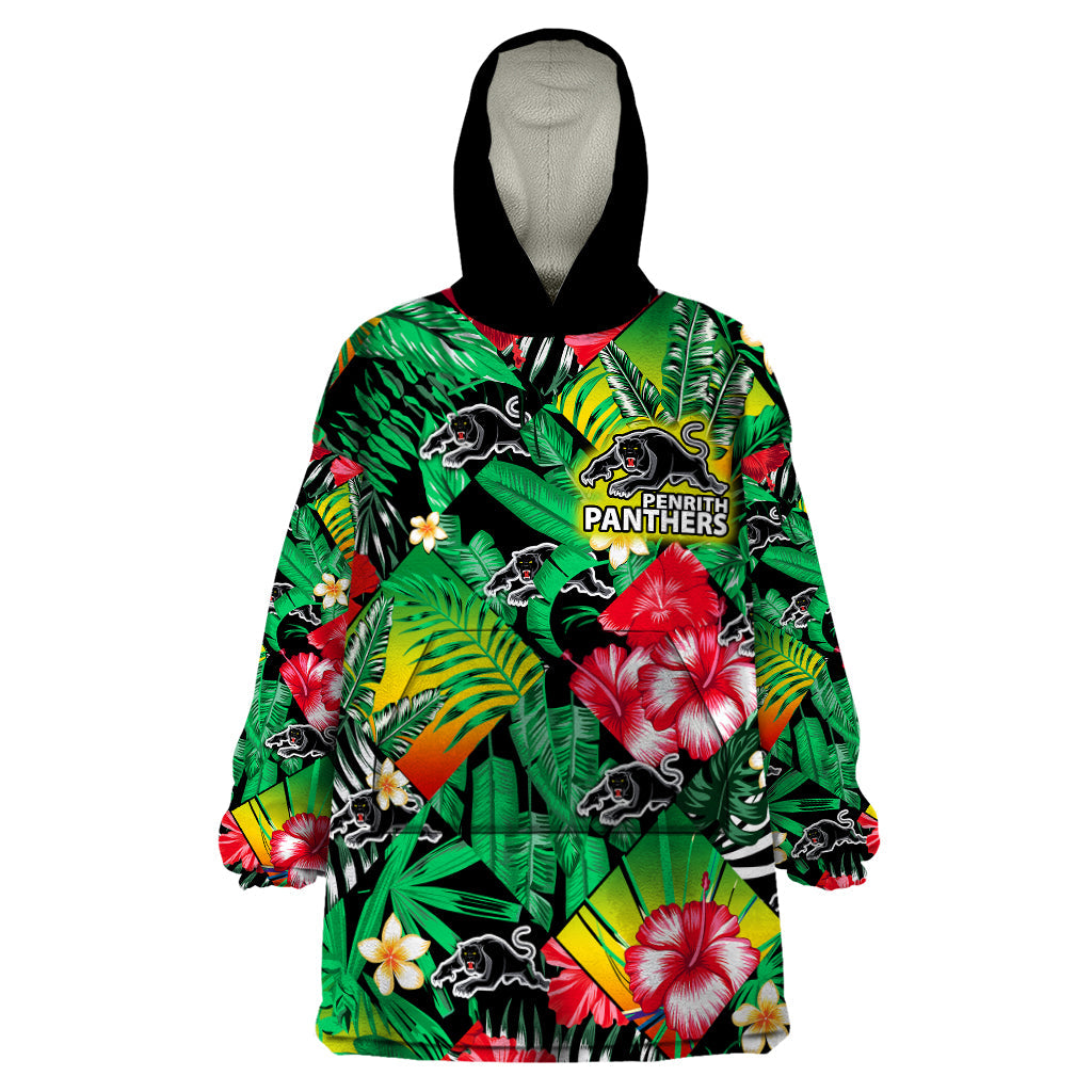 Panthers Rugby Wearable Blanket Hoodie Fashion Tropical Jungle Flowers - Vibe Hoodie Shop