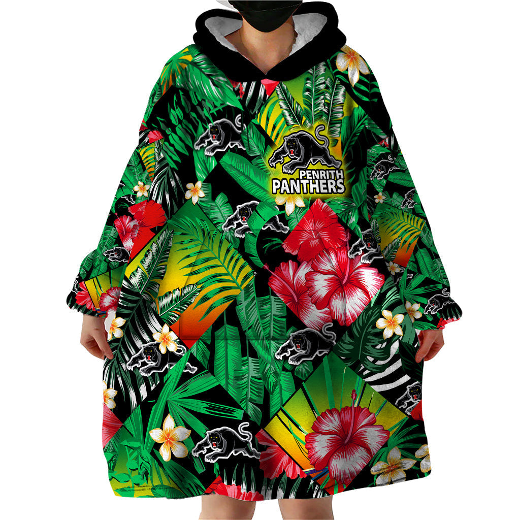 Panthers Rugby Wearable Blanket Hoodie Fashion Tropical Jungle Flowers - Vibe Hoodie Shop