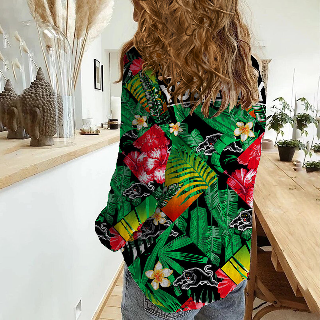 (Custom Personalised) Panthers Rugby Women Casual Shirt Fashion Tropical Jungle Flowers - Vibe Hoodie Shop