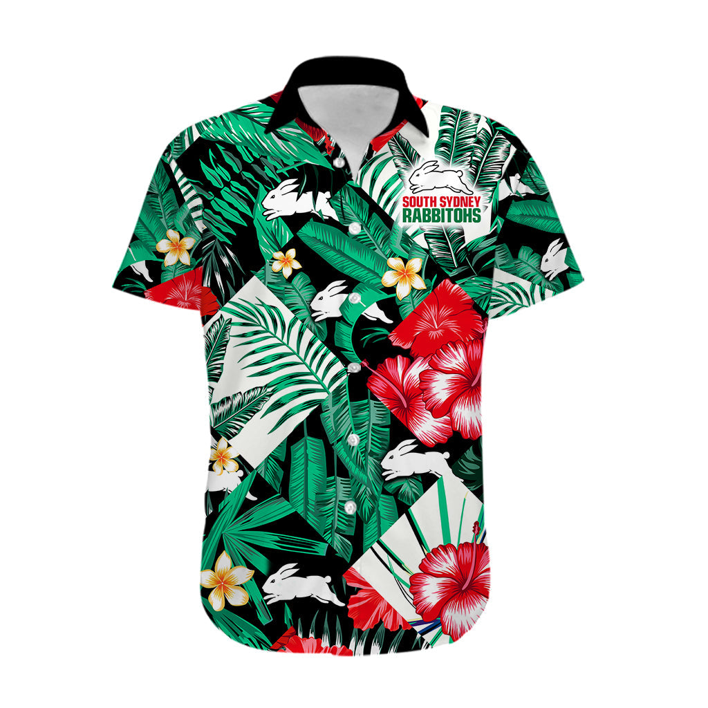 Rabbitohs Rugby Hawaiian Shirt Fashion Tropical Jungle Flowers - Vibe Hoodie Shop