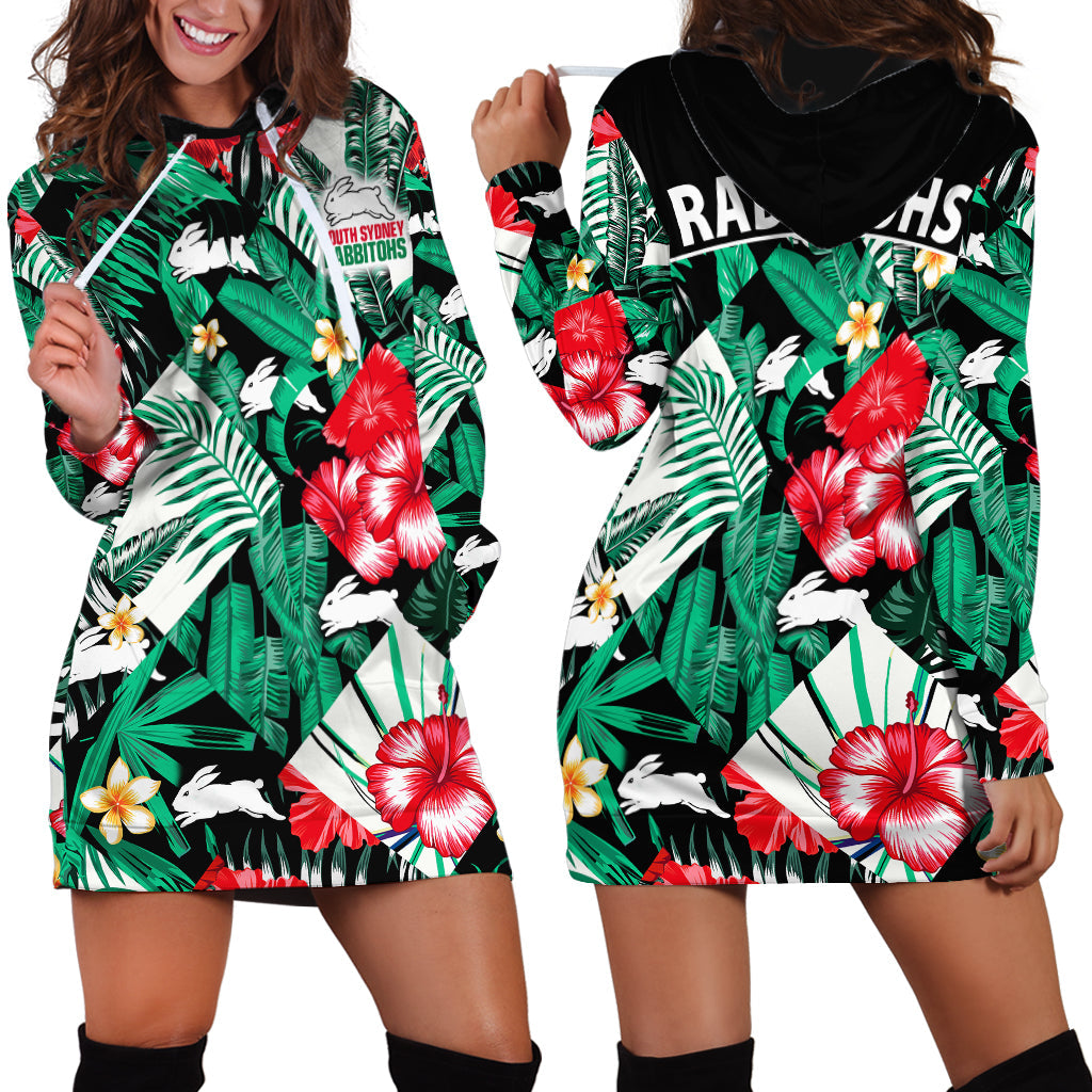 Rabbitohs Rugby Hoodie Dress Fashion Tropical Jungle Flowers - Vibe Hoodie Shop