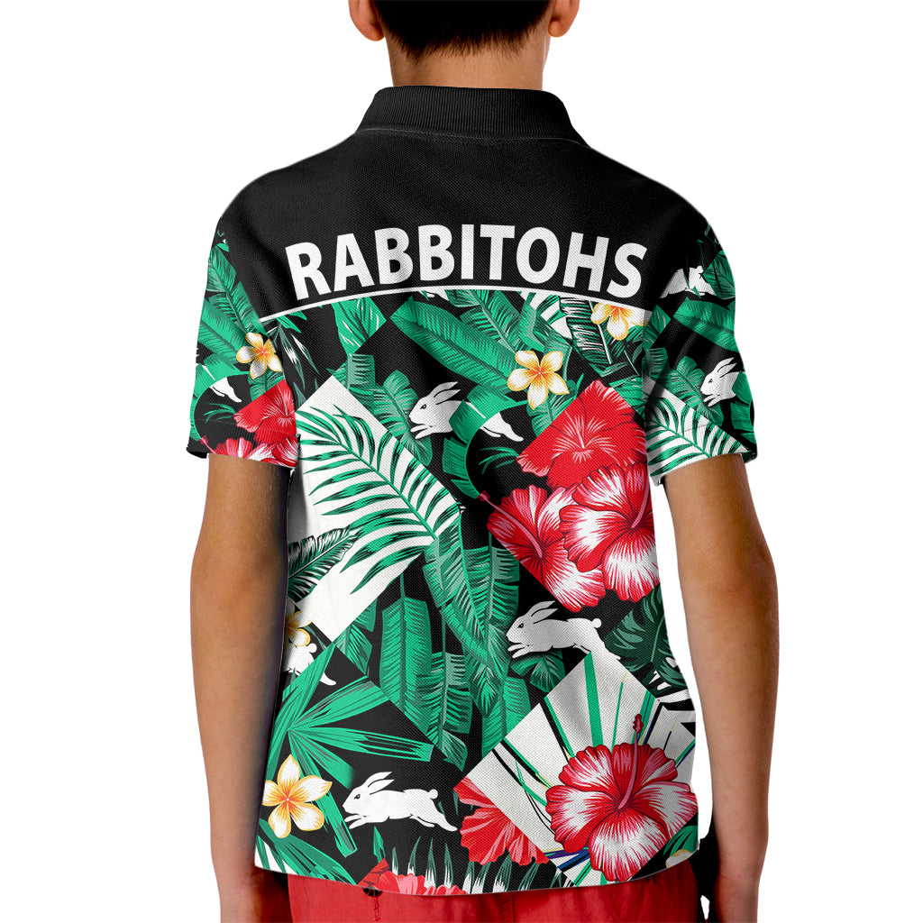 Rabbitohs Rugby Kid Polo Shirt Fashion Tropical Jungle Flowers - Vibe Hoodie Shop