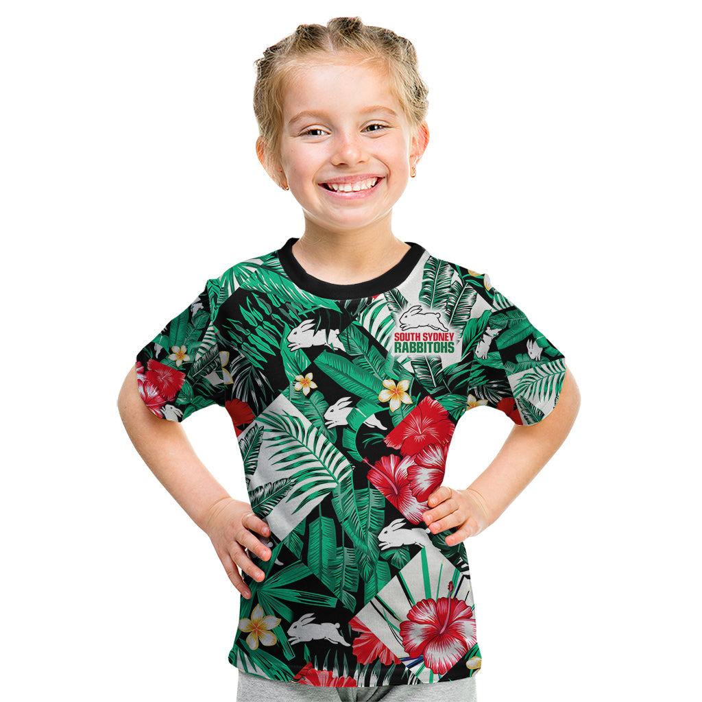 Rabbitohs Rugby Kid T Shirt Fashion Tropical Jungle Flowers - Vibe Hoodie Shop
