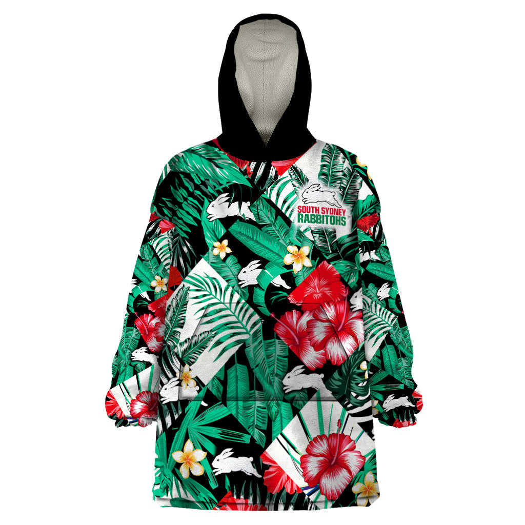 Rabbitohs Rugby Wearable Blanket Hoodie Fashion Tropical Jungle Flowers - Vibe Hoodie Shop