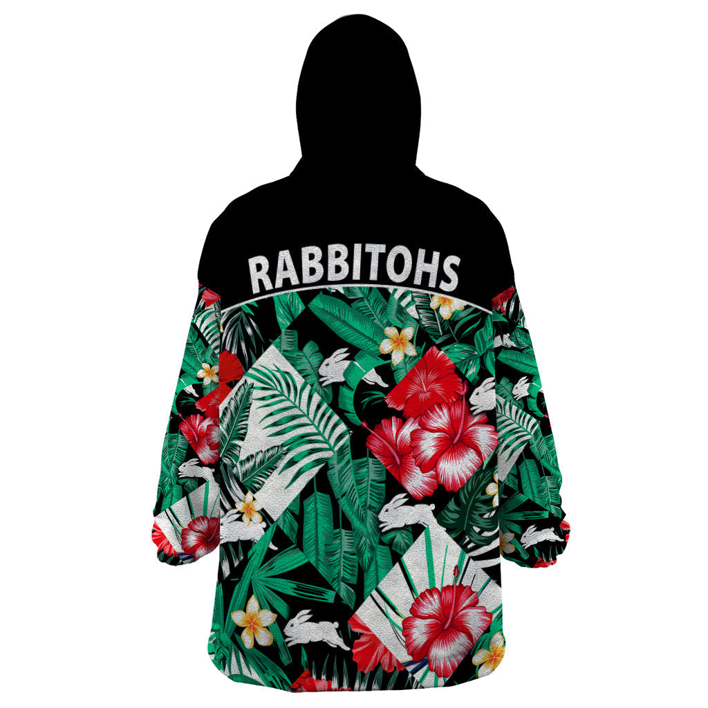 Rabbitohs Rugby Wearable Blanket Hoodie Fashion Tropical Jungle Flowers - Vibe Hoodie Shop