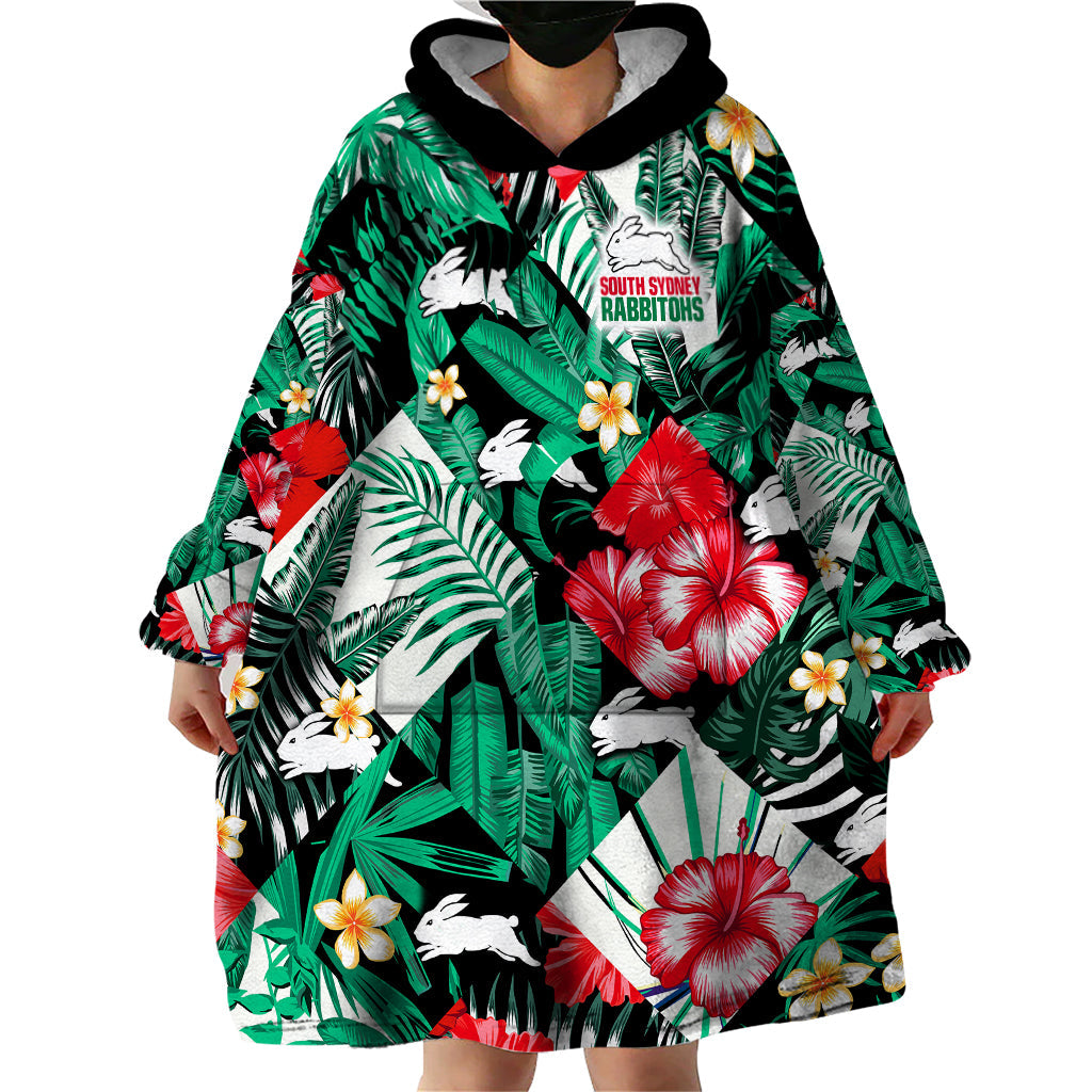 Rabbitohs Rugby Wearable Blanket Hoodie Fashion Tropical Jungle Flowers - Vibe Hoodie Shop