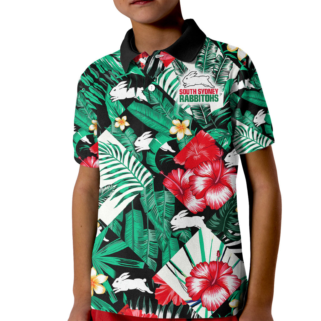 (Custom Personalised) Rabbitohs Rugby Kid Polo Shirt Fashion Tropical Jungle Flowers - Vibe Hoodie Shop