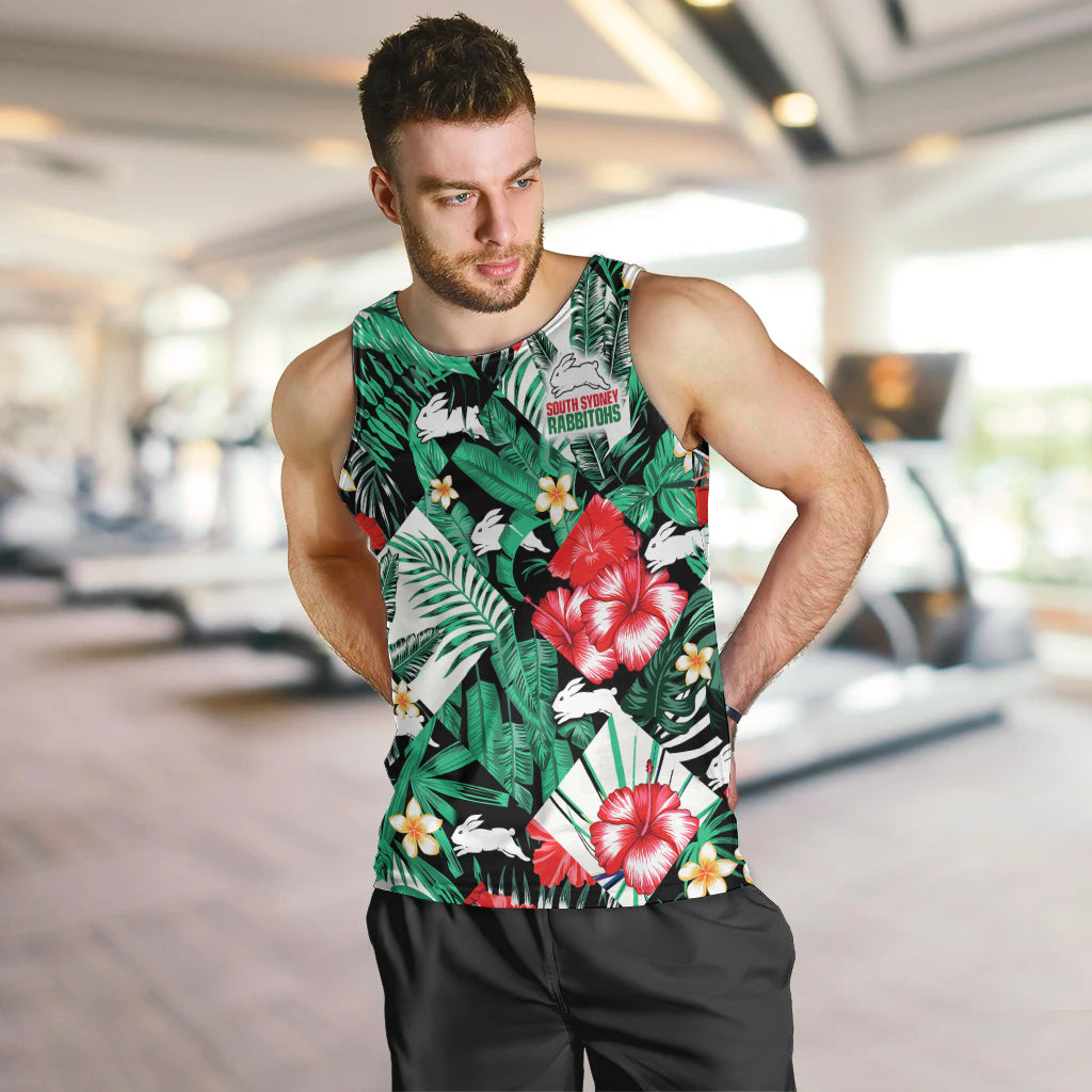 (Custom Personalised) Rabbitohs Rugby Men Tank Top Fashion Tropical Jungle Flowers - Vibe Hoodie Shop