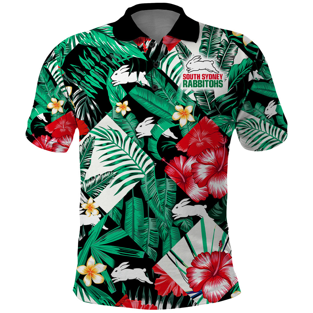 (Custom Personalised) Rabbitohs Rugby Polo Shirt Fashion Tropical Jungle Flowers LT9 - Vibe Hoodie Shop