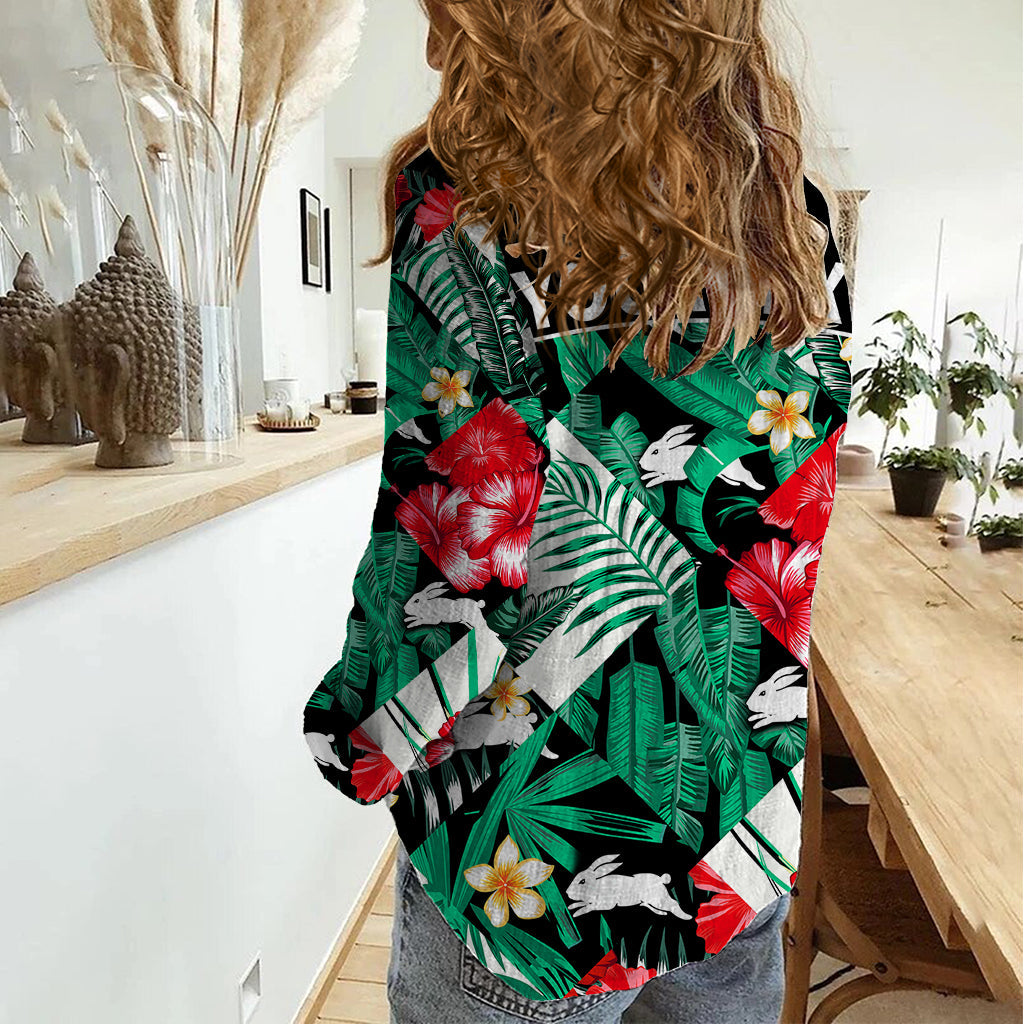 (Custom Personalised) Rabbitohs Rugby Women Casual Shirt Fashion Tropical Jungle Flowers - Vibe Hoodie Shop