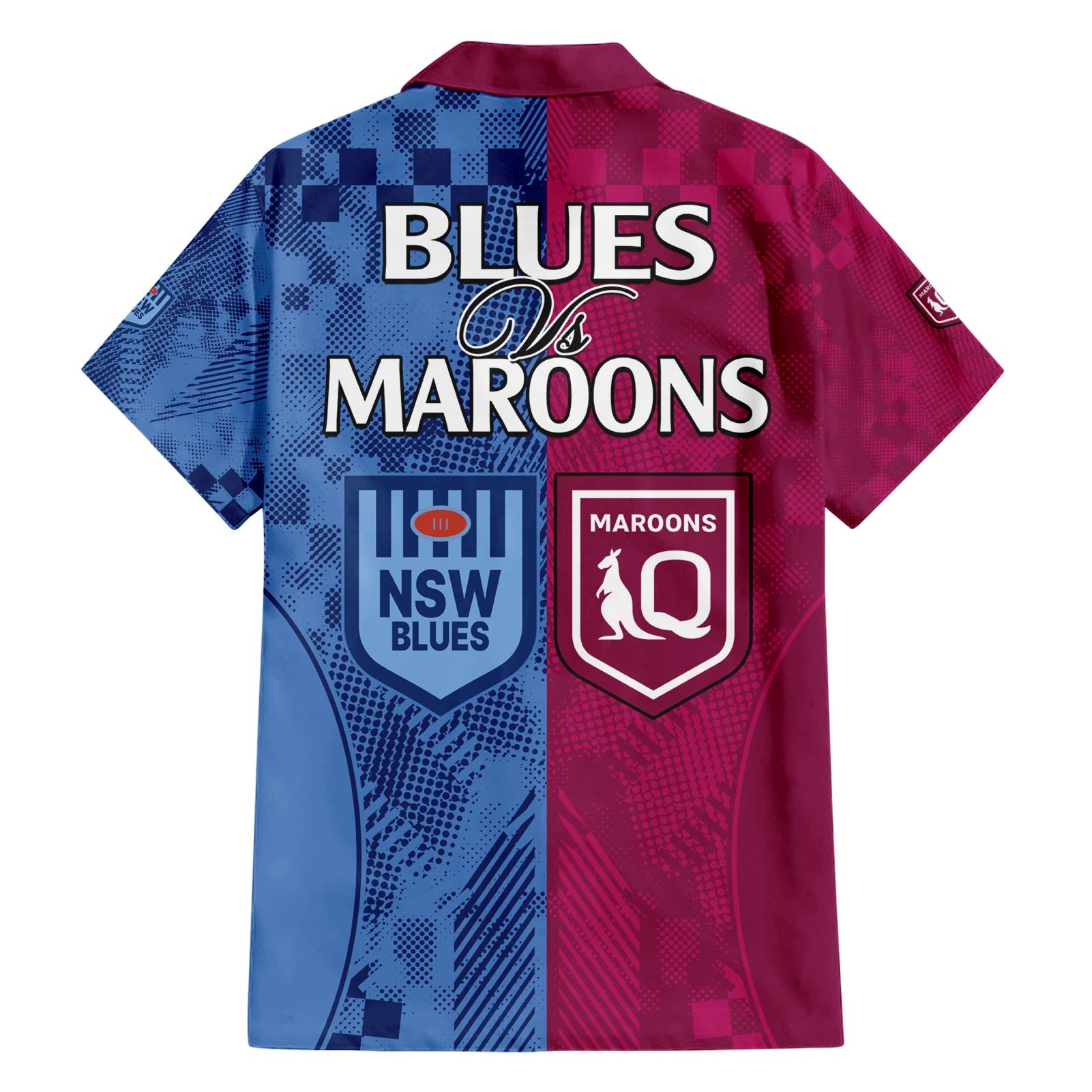 Blues and Maroons Rugby Hawaiian Shirt State of Origin NSW Combine QLD Sporty Style 2023 - Vibe Hoodie Shop