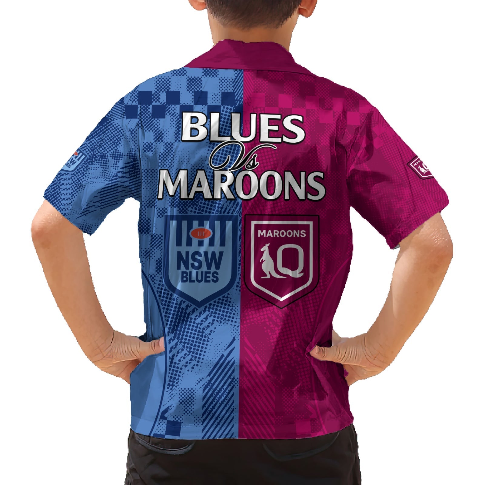 Blues and Maroons Rugby Hawaiian Shirt State of Origin NSW Combine QLD Sporty Style 2023 - Vibe Hoodie Shop