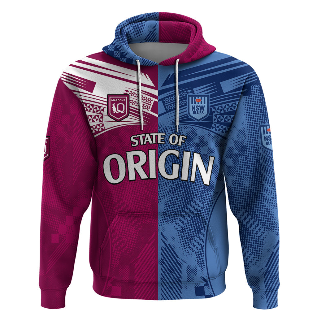 Blues and Maroons Rugby Hoodie State of Origin NSW Combine QLD Sporty Style 2023 LT9 - Vibe Hoodie Shop