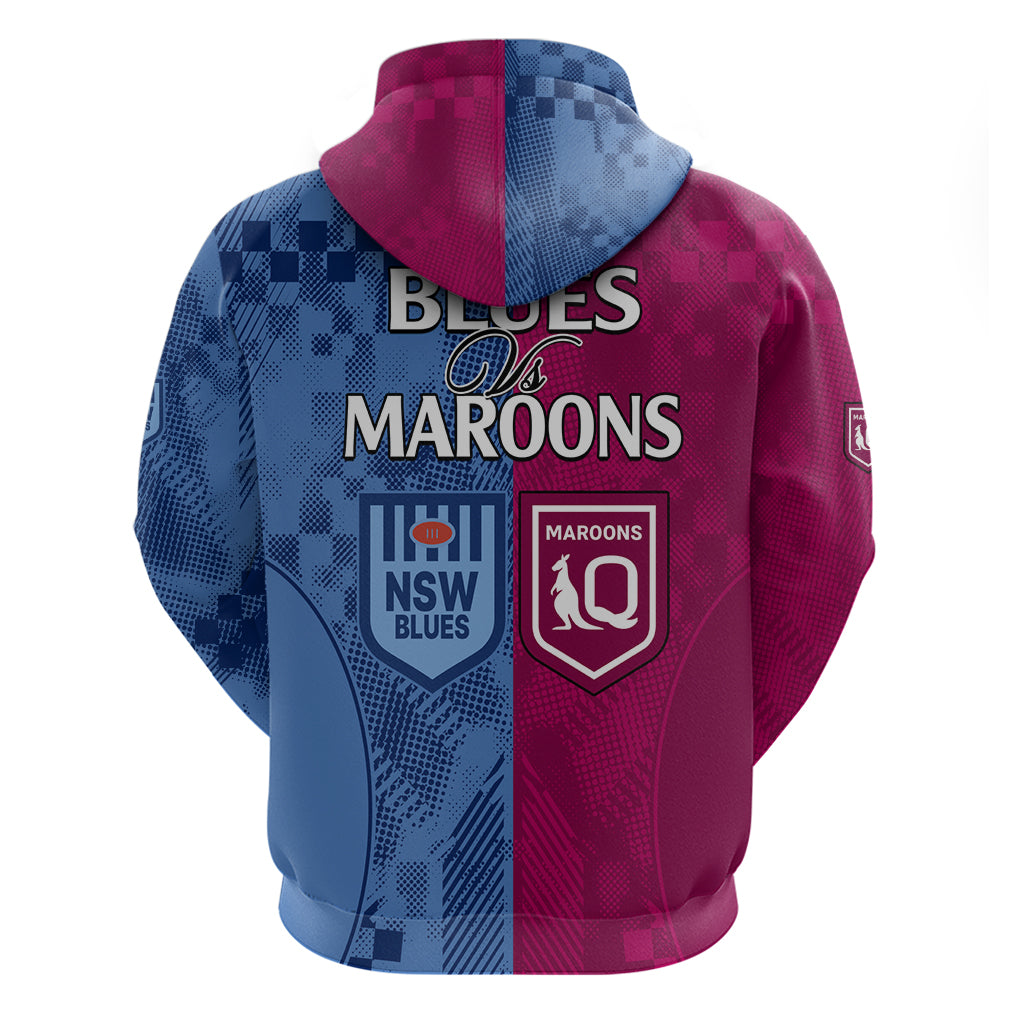 Blues and Maroons Rugby Hoodie State of Origin NSW Combine QLD Sporty Style 2023 LT9 - Vibe Hoodie Shop
