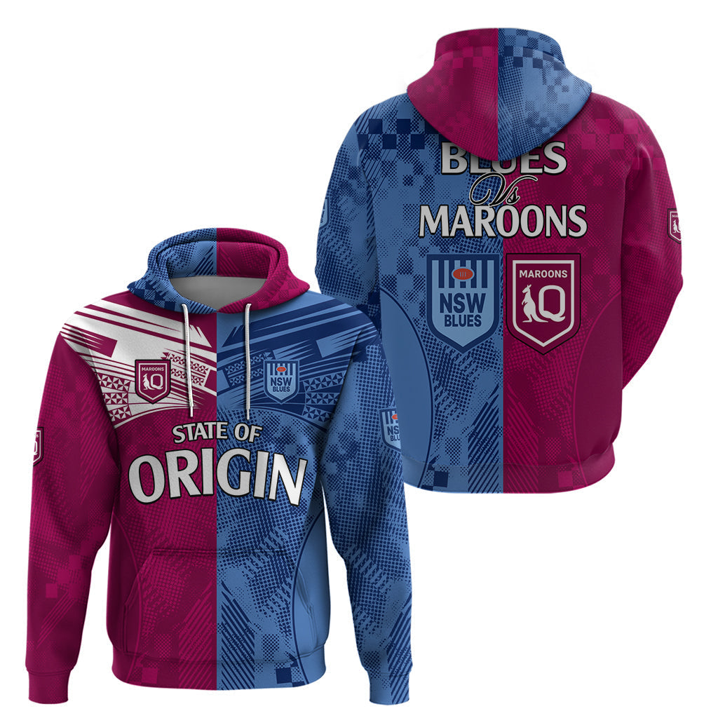 Blues and Maroons Rugby Hoodie State of Origin NSW Combine QLD Sporty Style 2023 LT9 - Vibe Hoodie Shop