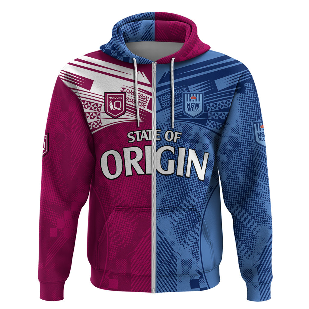 Blues and Maroons Rugby Hoodie State of Origin NSW Combine QLD Sporty Style 2023 LT9 - Vibe Hoodie Shop