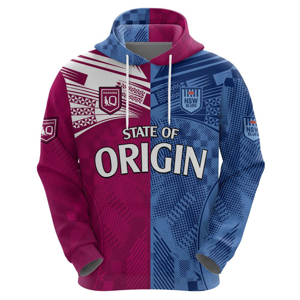 Blues and Maroons Rugby Hoodie State of Origin NSW Combine QLD Sporty Style 2023 LT9 - Vibe Hoodie Shop