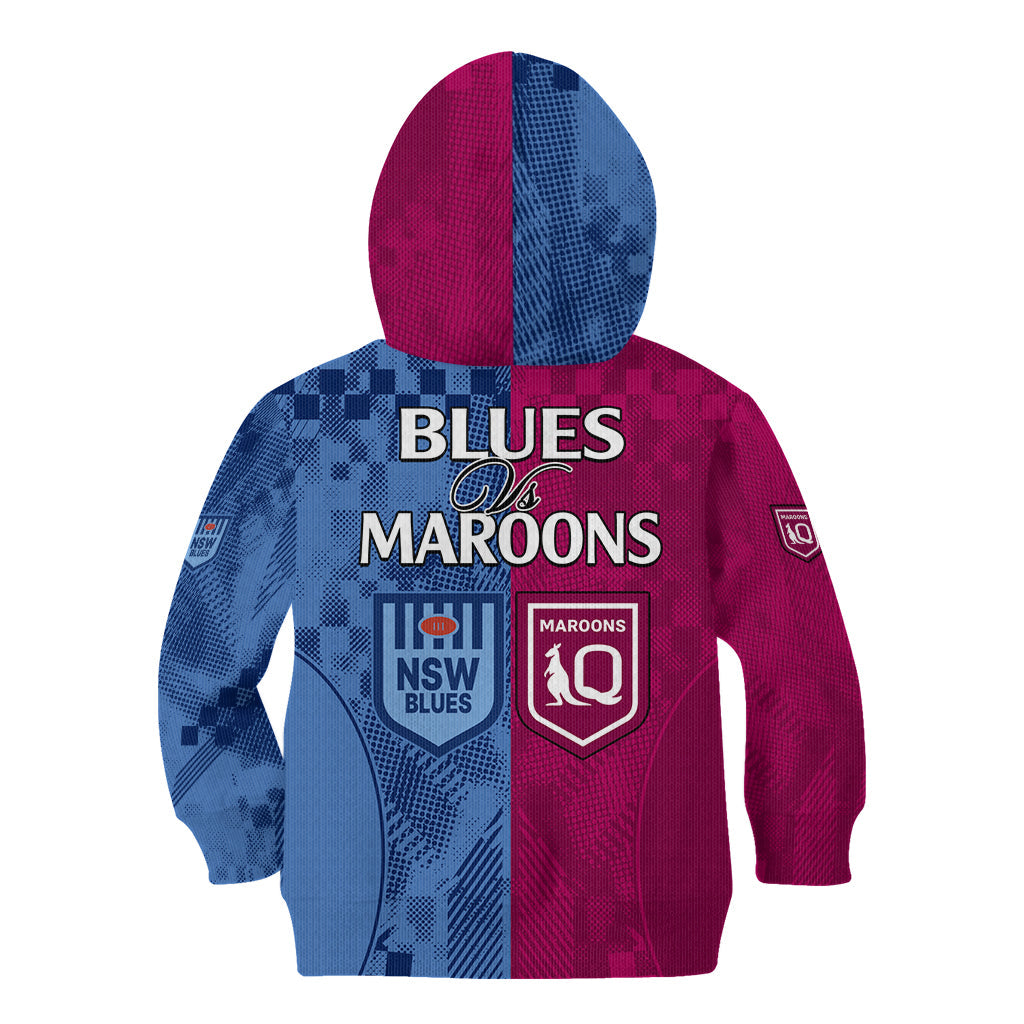 Blues and Maroons Rugby Kid Hoodie State of Origin NSW Combine QLD Sporty Style 2023 - Vibe Hoodie Shop
