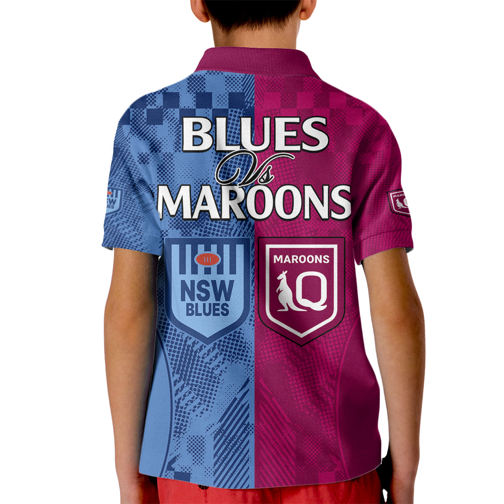 Blues and Maroons Rugby Kid Polo Shirt State of Origin NSW Combine QLD Sporty Style 2023 - Vibe Hoodie Shop