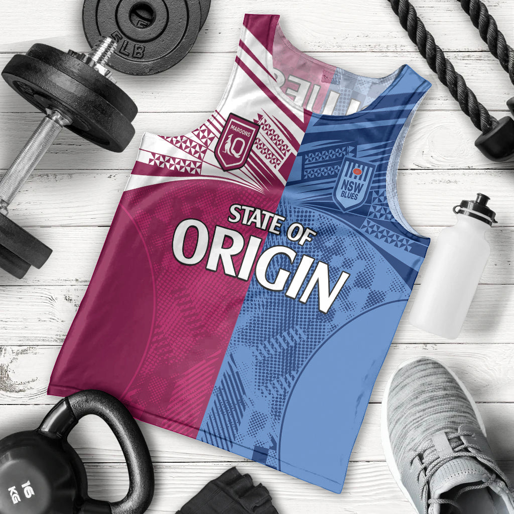 Blues and Maroons Rugby Men Tank Top State of Origin NSW Combine QLD Sporty Style 2023 - Vibe Hoodie Shop