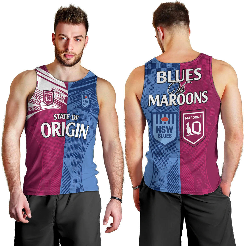 Blues and Maroons Rugby Men Tank Top State of Origin NSW Combine QLD Sporty Style 2023 - Vibe Hoodie Shop
