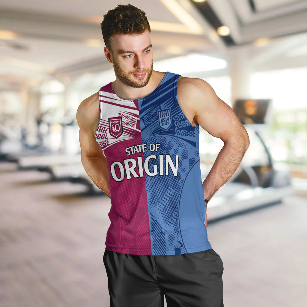 Blues and Maroons Rugby Men Tank Top State of Origin NSW Combine QLD Sporty Style 2023 - Vibe Hoodie Shop