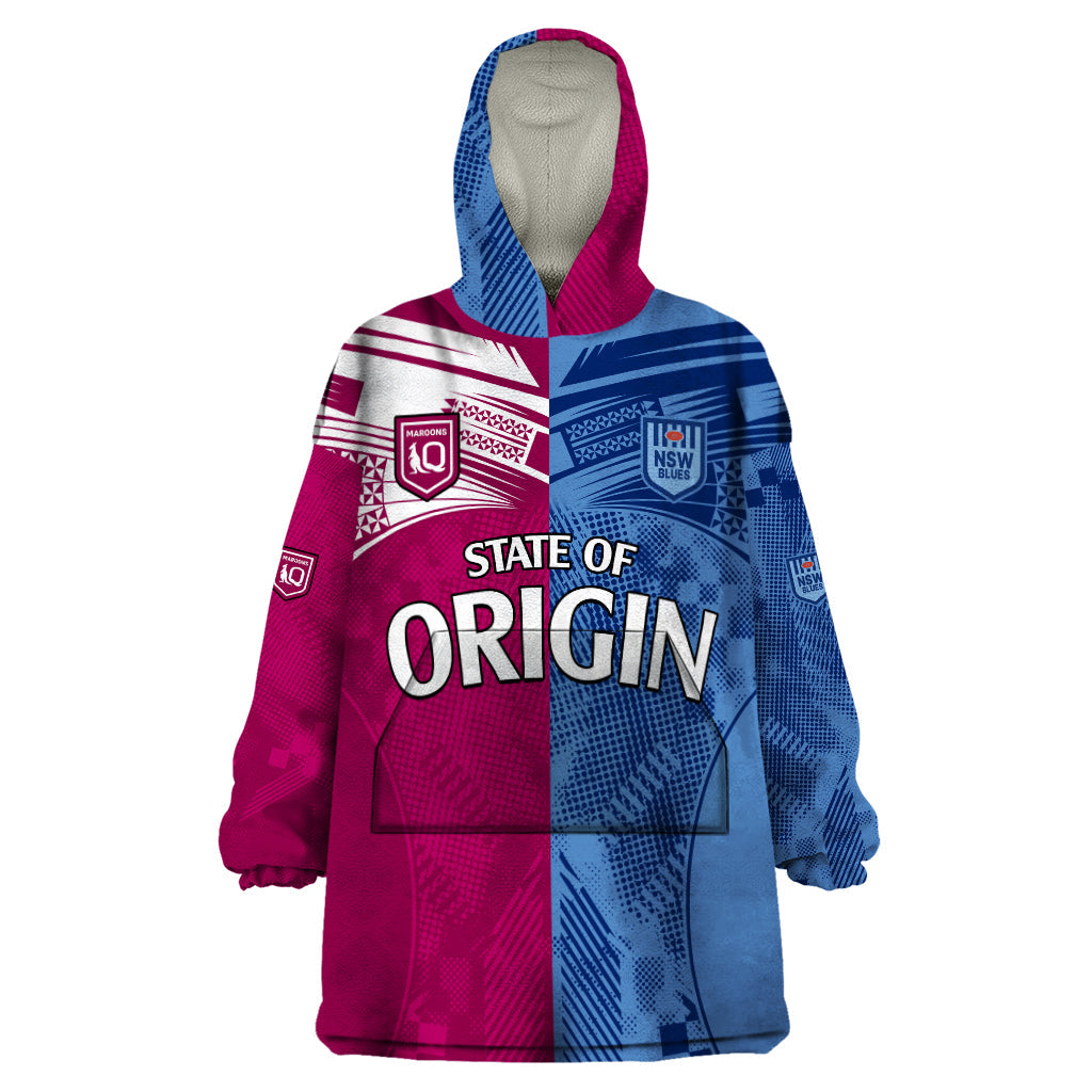 Blues and Maroons Rugby Wearable Blanket Hoodie State of Origin NSW Combine QLD Sporty Style 2023 - Vibe Hoodie Shop