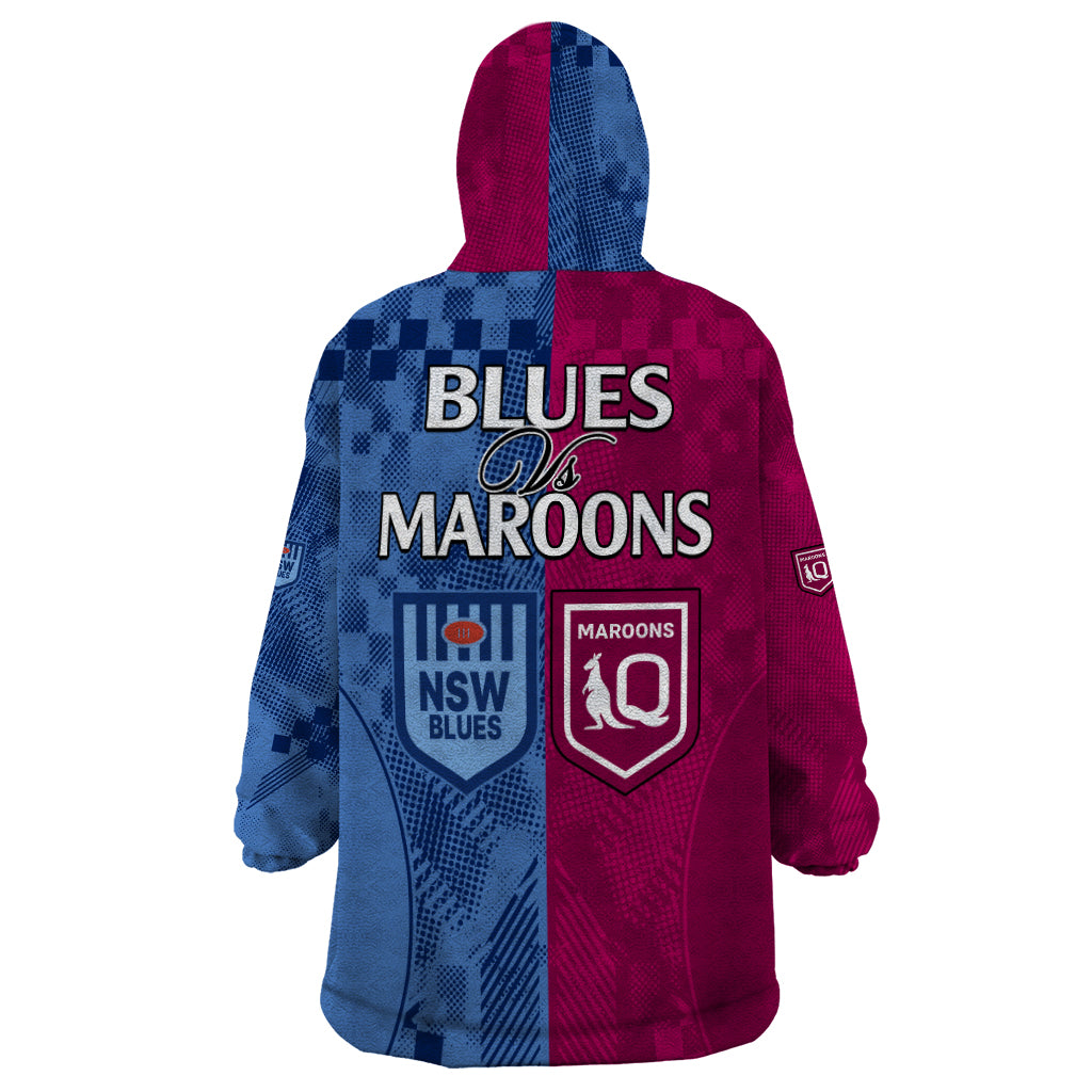 Blues and Maroons Rugby Wearable Blanket Hoodie State of Origin NSW Combine QLD Sporty Style 2023 - Vibe Hoodie Shop