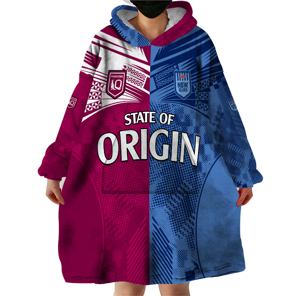 Blues and Maroons Rugby Wearable Blanket Hoodie State of Origin NSW Combine QLD Sporty Style 2023 - Vibe Hoodie Shop