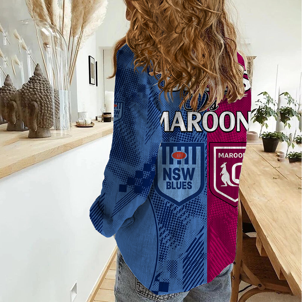 Blues and Maroons Rugby Women Casual Shirt State of Origin NSW Combine QLD Sporty Style 2023 - Vibe Hoodie Shop