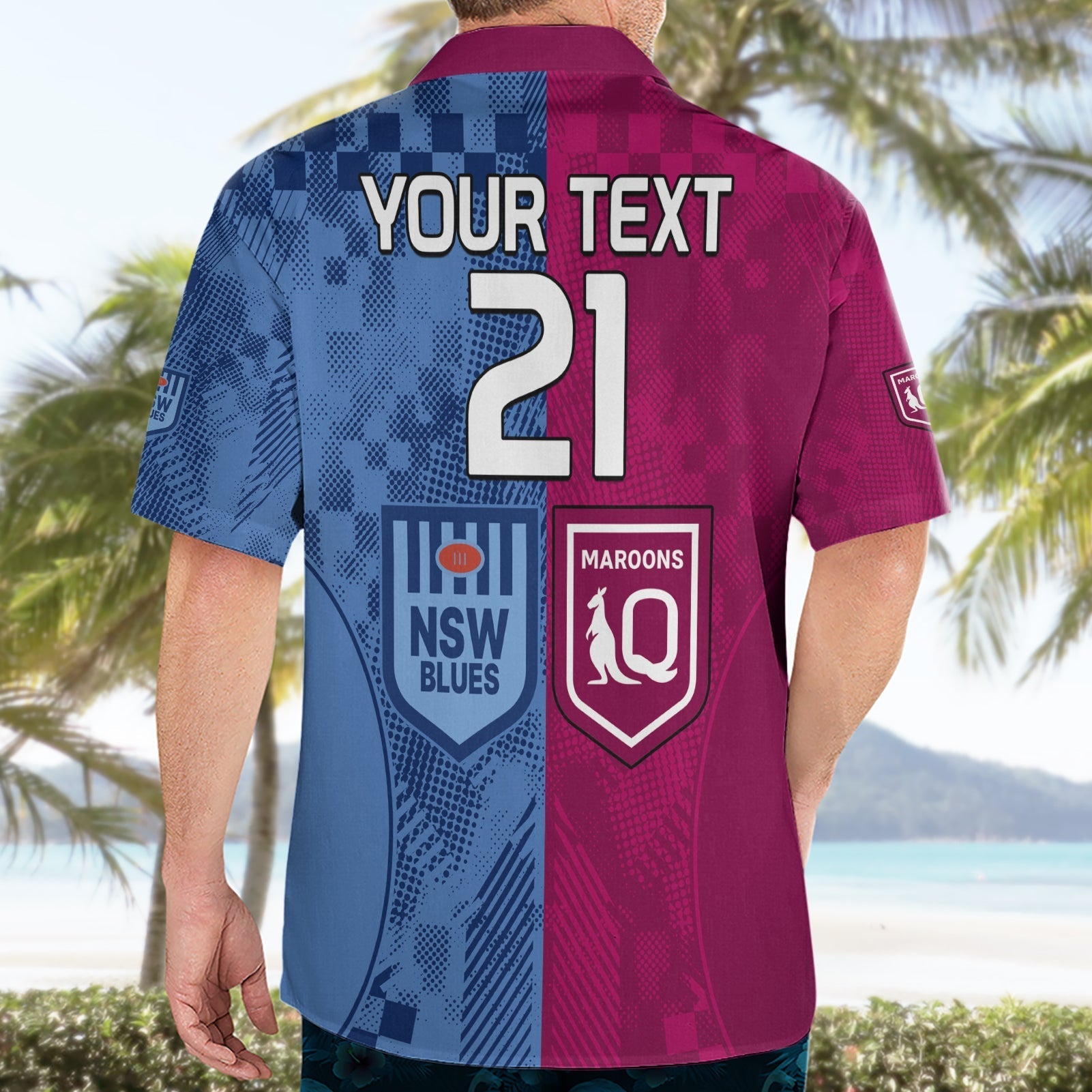 (Custom Text And Number) Blues and Maroons Rugby Hawaiian Shirt State of Origin NSW Combine QLD Sporty Style 2023 - Vibe Hoodie Shop