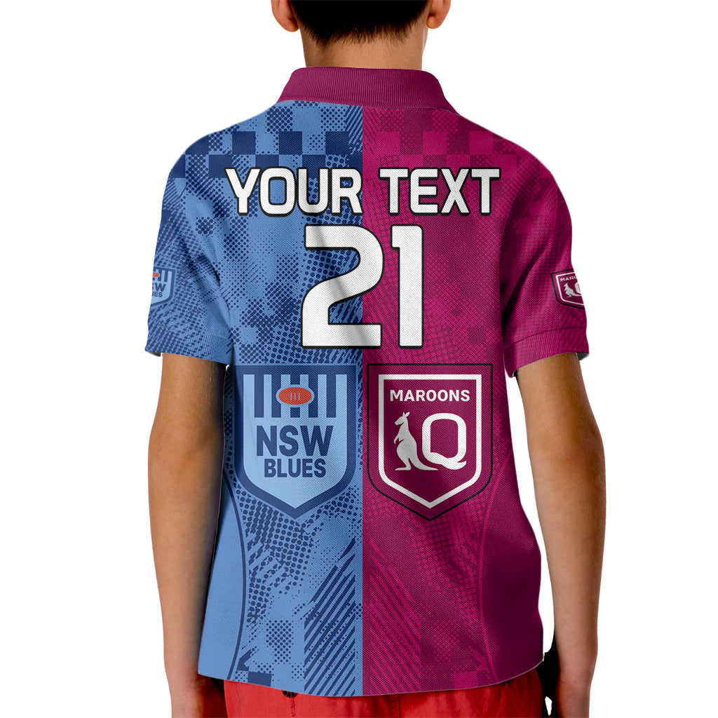 (Custom Text And Number) Blues and Maroons Rugby Kid Polo Shirt State of Origin NSW Combine QLD Sporty Style 2023 - Vibe Hoodie Shop