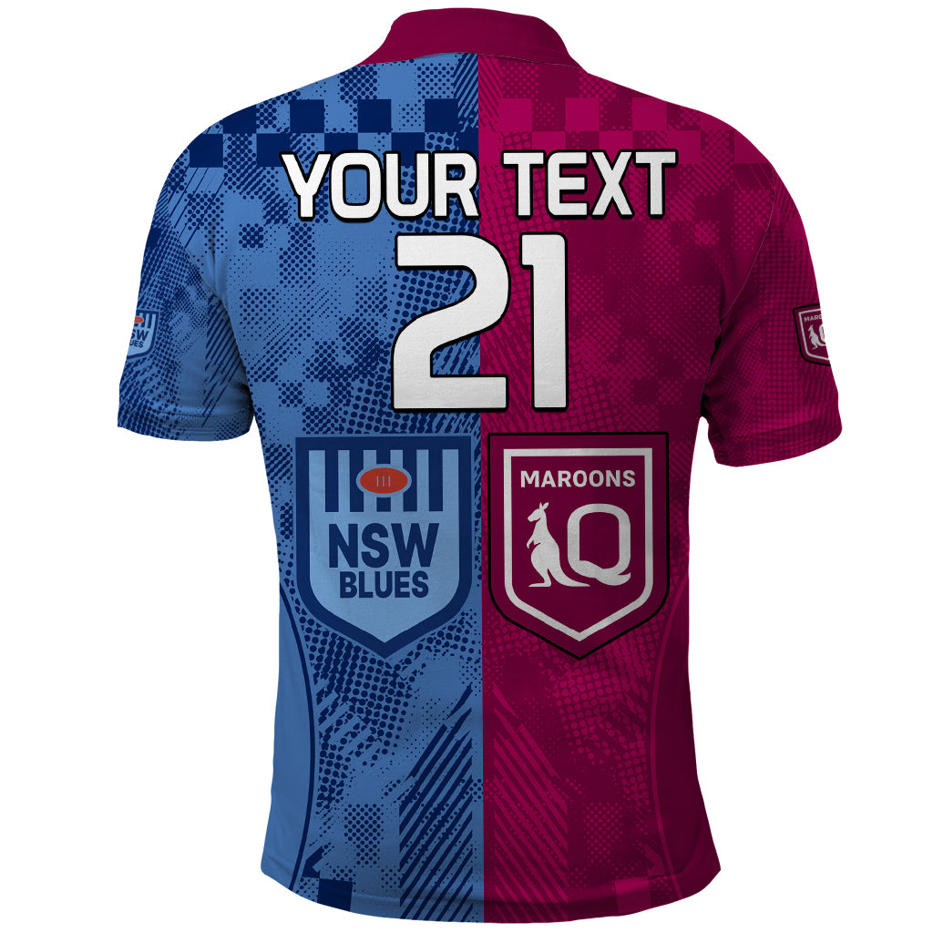 (Custom Text And Number) Blues and Maroons Rugby Polo Shirt State of Origin NSW Combine QLD Sporty Style 2023 LT9 - Vibe Hoodie Shop