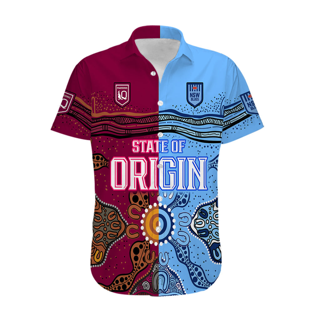 Blues and Maroons Rugby Hawaiian Shirt State of Origin NSW Combine Queensland Aboriginal 2023 - Vibe Hoodie Shop