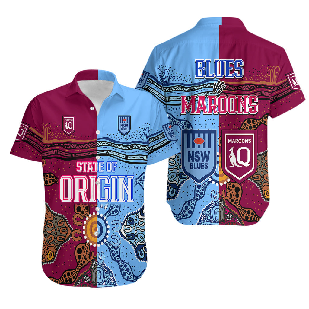 Blues and Maroons Rugby Hawaiian Shirt State of Origin NSW Combine Queensland Aboriginal 2023 - Vibe Hoodie Shop