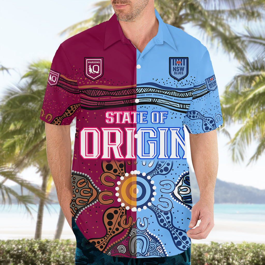 Blues and Maroons Rugby Hawaiian Shirt State of Origin NSW Combine Queensland Aboriginal 2023 - Vibe Hoodie Shop