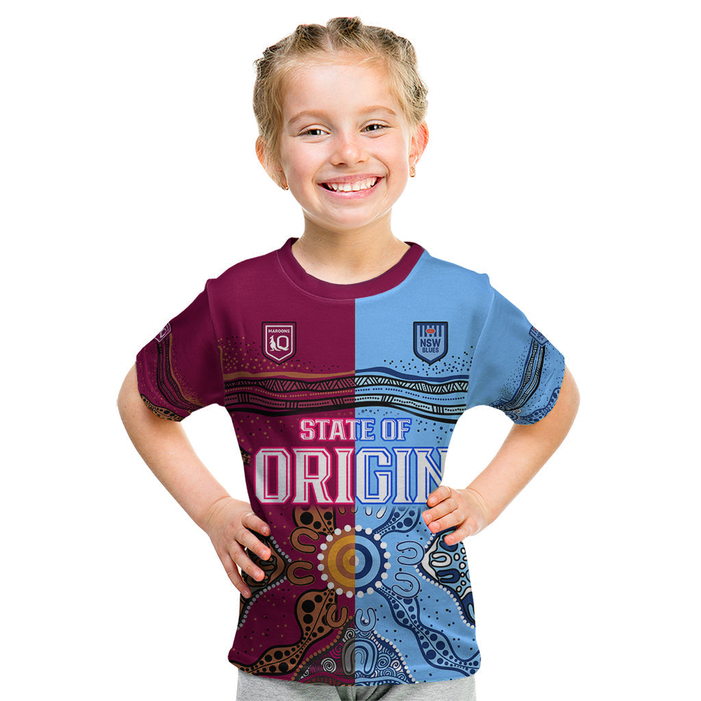 Blues and Maroons Rugby Kid T Shirt State of Origin NSW Combine Queensland Aboriginal 2023 - Vibe Hoodie Shop