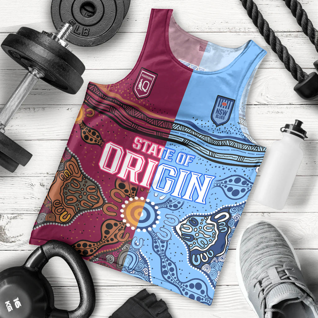 Blues and Maroons Rugby Men Tank Top State of Origin NSW Combine Queensland Aboriginal 2023 - Vibe Hoodie Shop