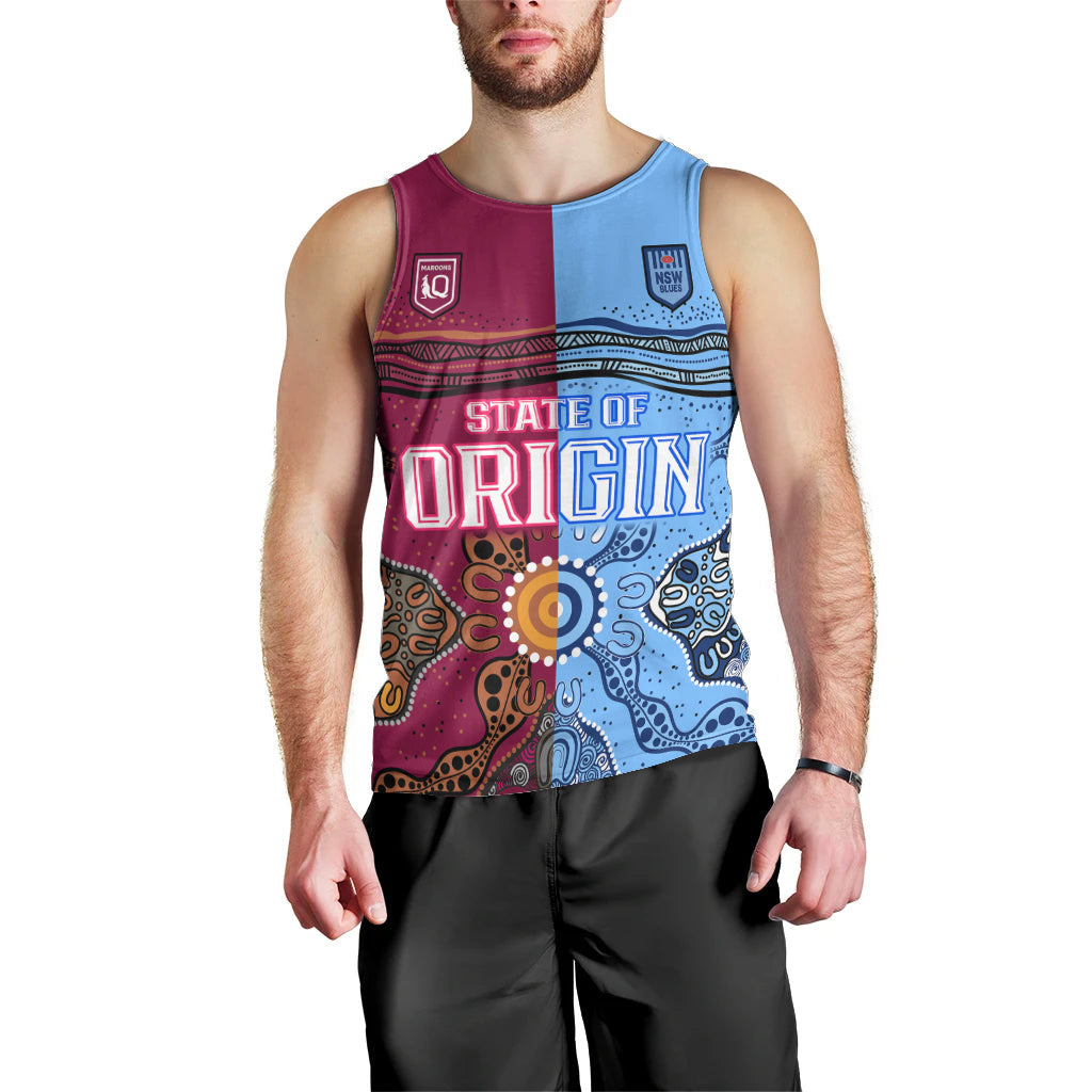 Blues and Maroons Rugby Men Tank Top State of Origin NSW Combine Queensland Aboriginal 2023 - Vibe Hoodie Shop