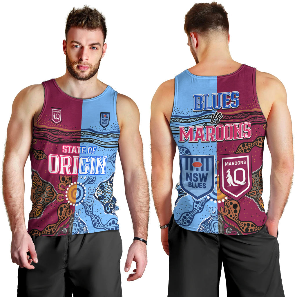 Blues and Maroons Rugby Men Tank Top State of Origin NSW Combine Queensland Aboriginal 2023 - Vibe Hoodie Shop