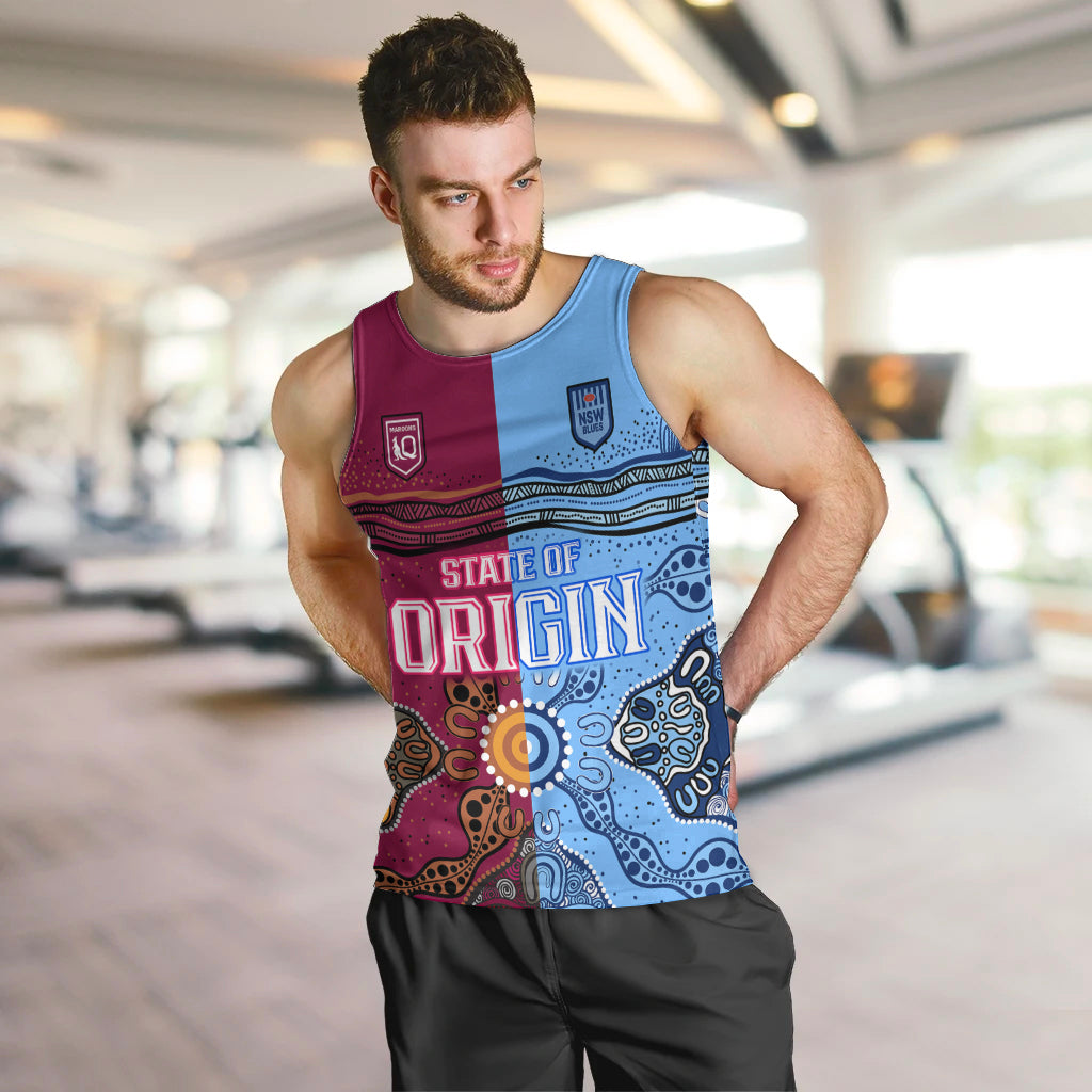 Blues and Maroons Rugby Men Tank Top State of Origin NSW Combine Queensland Aboriginal 2023 - Vibe Hoodie Shop